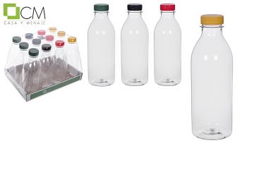 BOTTIGLIA IN PLASTICA TRASPARENTE 750ML CON TAPPO  COLORI ASSORTITI