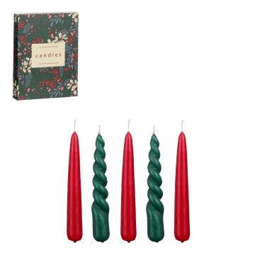 SET 5 CANDELE DA CERA VERDE SCURO/ROSSO D 2.2 H 15CM