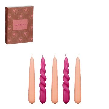 SET 5 CANDELE DA CERA  ROSA/FUXIA D 2.2 H 15CM