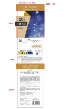 LUCI DI NATALE 20 LED BIANCO FREDDO LUCE FISSA A BATTERIA 1+0.1MT