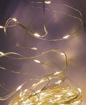 LUCI DI NATALE 100 LED ARGENTATE BIANCO CALDO A BATTERIA 5+0.1MT