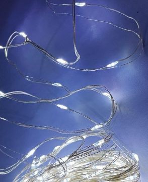 LUCI DI NATALE ARGENTATE 100 LED BIANCO FREDDO A BATTERIA 5+0.1MT