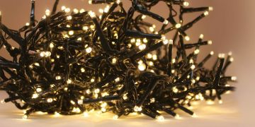 LUCI DI NATALE 1200 LED A GRAPPOLO BIANCO CALDO CON TRASFORMATORE 24+5MT CAVO VERDE