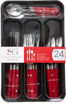 SET 24PZ POSATE ROSSO GRIGIO NERO