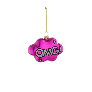 PENDENTE NUVOLETTA "OH MY GOD" IN VETRO FUCSIA H. 7,5CM