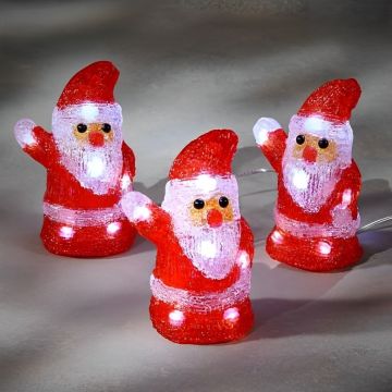 SET 3 BABBO NATALE ACRILICO 24 LED LUCE FREDDA BATTERIA 10X7,5X13CM