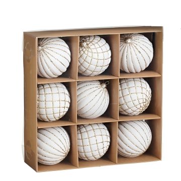 CONFEZIONE 9 SFERE DI PLASTICA D 8CM C/RIVESTIMENTO IN VELLUTO BIANCO