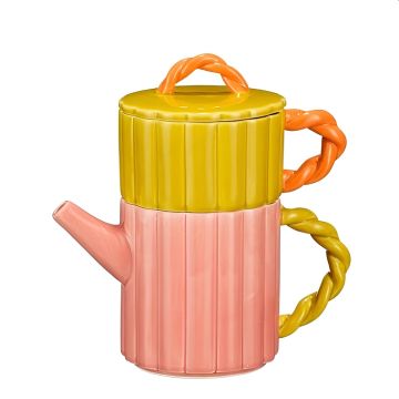 THEIERA CON TAZZA MOD LIZZY IN PORCELLANA ROSA/GIALLA 19X10CM H 19CM