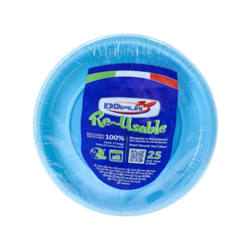 SET 25 PIATTI PIANI IN PLASTICA DIAM. 22CM AZZURRO