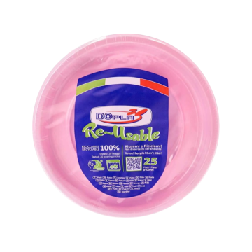 SET 25 PIATTI PIANI IN PLASTICA DIAM. 22CM ROSA