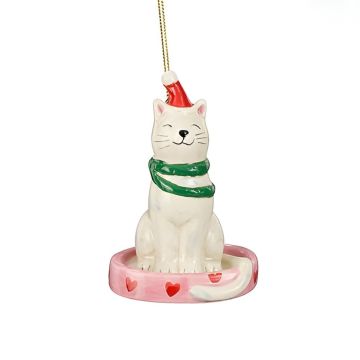 DECORAZIONE DA APPENDERE GATTO CON CUCCIA IN CERAMICA 6.5X5CM H 10CM