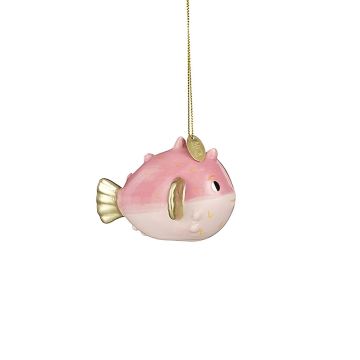 DECORAZIONE DA APPENDERE PESCE PALLA ROSA IN CERAMICA 7X5CM H 10.5CM