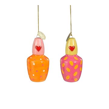DECORAZIONE DA APPENDERE SMALTO ROSA/GIALLO IN CERAMICA DIAM. 4CM H 8.5CM ASS.