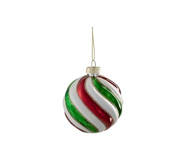SFERA DI VETRO DIAM. 8CM CON RIGHE ROSSO/BIANCO/VERDE