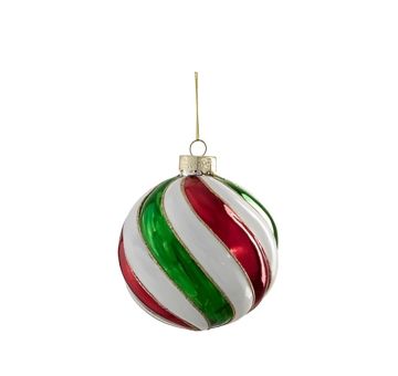SFERA DI VETRO DIAM. 10CM CON RIGHE ROSSO/BIANCO/VERDE