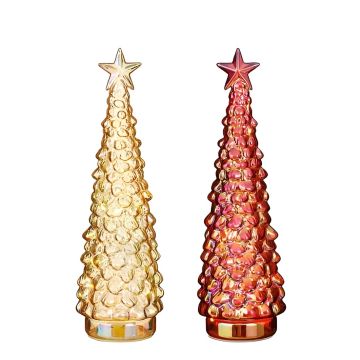 ALBERO IN VETRO ORO O ROSSO CON LUCE LED A BATTERIA DIAM. 9CM H 28CM ASS.