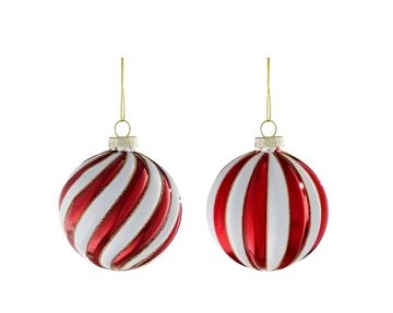 SFERA DI VETRO DIAM. 8CM A RIGHE BIANCHE/ROSSE ASSORTITO
