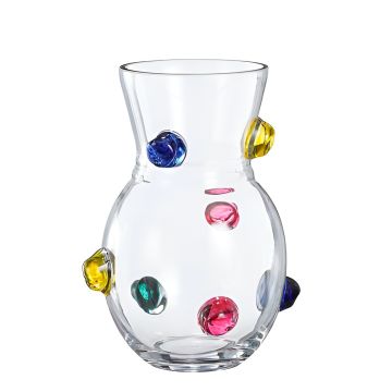 VASO IN VETRO CON DECORAZIONI IN 3D COLORATE D 19CM H 24CM