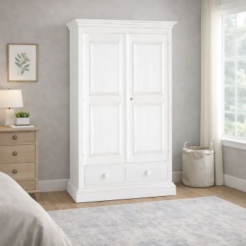 ARMADIO IN LEGNO MASSELLO CM 125X61 H. 200 BIANCO OPACO