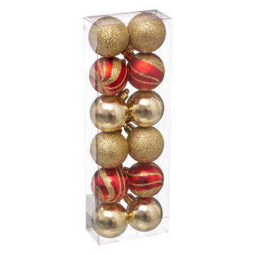 SET 12 SFERE DI PLASTICA D 4CM ROSSO/ORO LUCIDE/OPACHE/GLITTER