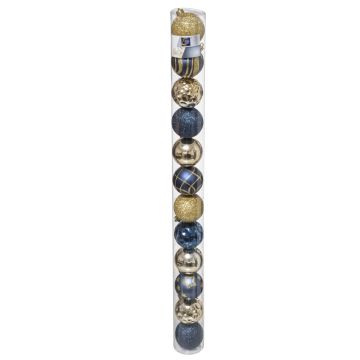 CONFEZIONE 12 SFERE DI PLASTICA D 6CM ORO/BLU LUCIDE/OPACHE/GLITTER