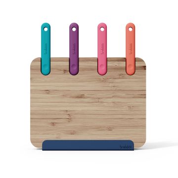 CEPPO 4 COLTELLI BLOCK IN ACCIAIO INOX CON TAGLIERE IN BAMBU' NATURALE