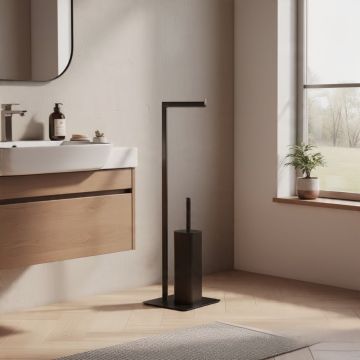 LINEA FELIX - PIANTANA PORTA ROTOLO E PORTA SCOPINO NERO MATT