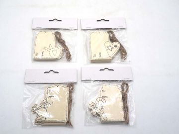 SET 4 TARGHETTE LEGNO C/SPAGO DECOUPAGE H.8.5X8X0.3CM