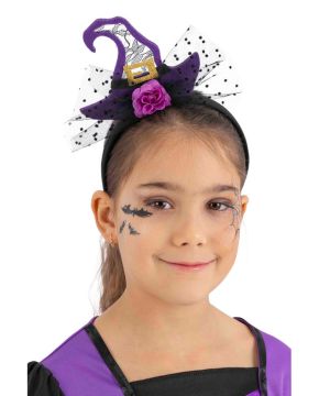 CERCHIETTO DA BAMBINA CON CAPPELLINO STREGA VIOLA E TULLE