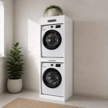 MOBILE LAVANDERIA PORTA LAVATRICE/ASCIUGATRICE CM 67X68 H.208 BIANCO OPACO