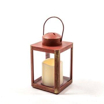 LANTERNA IN PLASTICA ROSSA CON CANDELA A LED 10X10CM H 17CM
