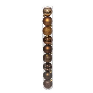CONFEZIONE 9 SFERE DI PLASTICA D 6CM COLORE BRONZO LUCIDO/OPACO/GLITTER