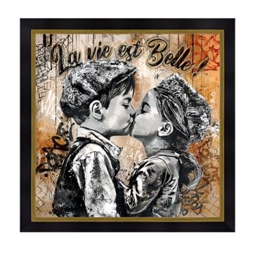 QUADRO LE BISOU 80X80CM CON CORNICE ALICANTE NERA 92X92CM