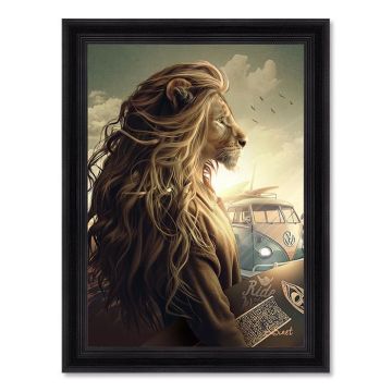 QUADRO LION SURF 50X70CM CON CORNICE NEWTON NERA 62X82CM