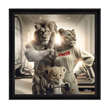 QUADRO LION FITNESS 80X80CM CON CORNICE NEWTON NERA 92X92CM