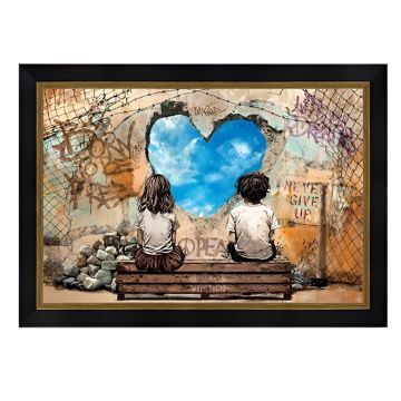 QUADRO LE GARCON LA FILLE ET LE TROU DANS LE MUR 120X80CM CORNICE 132X92