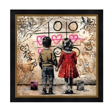 QUADRO LES PETITS AMOUREUX ET LE MORPION 80X80CM C/CORNICE NERA 92X92CM