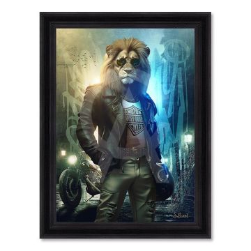 QUADRO LION HARLEY 50X70CM CON CORNICE NEWTON NERA 62X82CM
