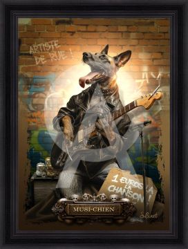 QUADRO CANE MUSICISTA 50X70CM