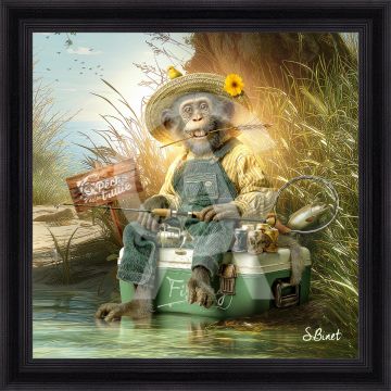 QUADRO SCIMMIA PESCATORE 60X60CM