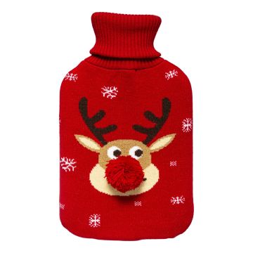 BORSA DELL'ACQUA CALDA IN MAGLIA ROSSA C/RENNA 1.7LT 20X5.5CM H 32.5CM