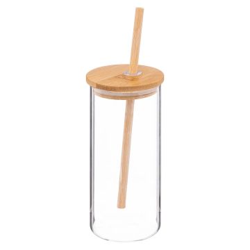 BICCHIERE CON CANNUCCIA PALM COCKTAIL IN VETRO E BAMBU 40CL