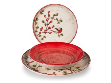SERVIZIO PIATTI 18PZ IN STONEWARE NORDIC RED DELIGHTS