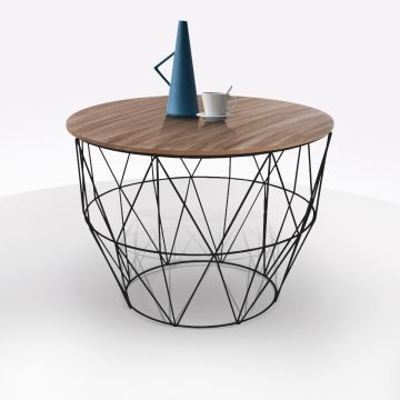 TAVOLINO MOD. ATOMIC IN METALLO NERO E PIANO IN MDF MARRONE CM 56X40
