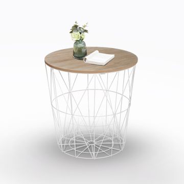 TAVOLINO CONTENITORE MOD. KUMI CM 40X41 BIANCO E NATURALE 