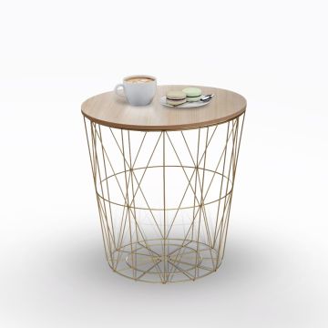 TAVOLINO CONTENITORE MOD. KUMI CM 40X41 ORO E NATURALE 