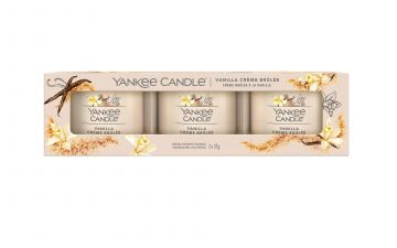 YANKEE CANDLE - SET 3 CANDELE VOTIVE IN VETRO VANILLA CREME BRULEE