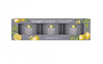 YANKEE CANDLE - SET 3 CANDELE VOTIVE IN VETRO BLACK TEA AND LEMON