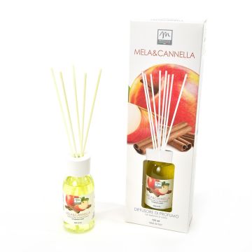 DIFFUSORE DI PROFUMO CON BASTONCINI IN COTONE 125ML MELA E CANNELLA
