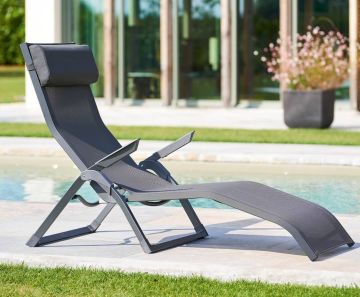 POLTRONA SDRAIO PIEGHEVOLE DA ESTERNO MOD. DECIMA ALLUMINIO E TEXTILENE ANTRACITE/GRAFITE